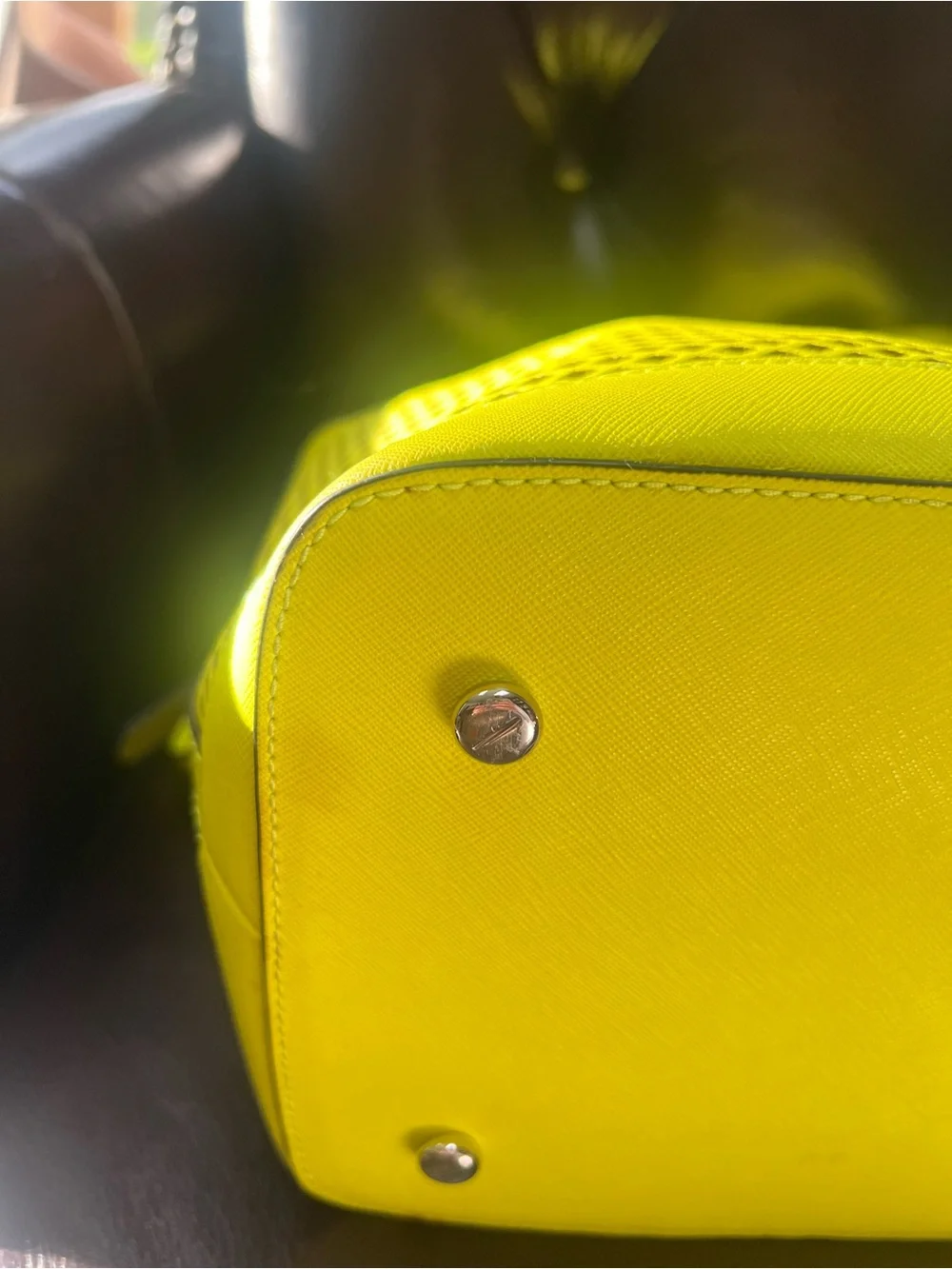RARE Henri Bendel 2015 Neon Yellow Perforated Satchel Tote Collector Item